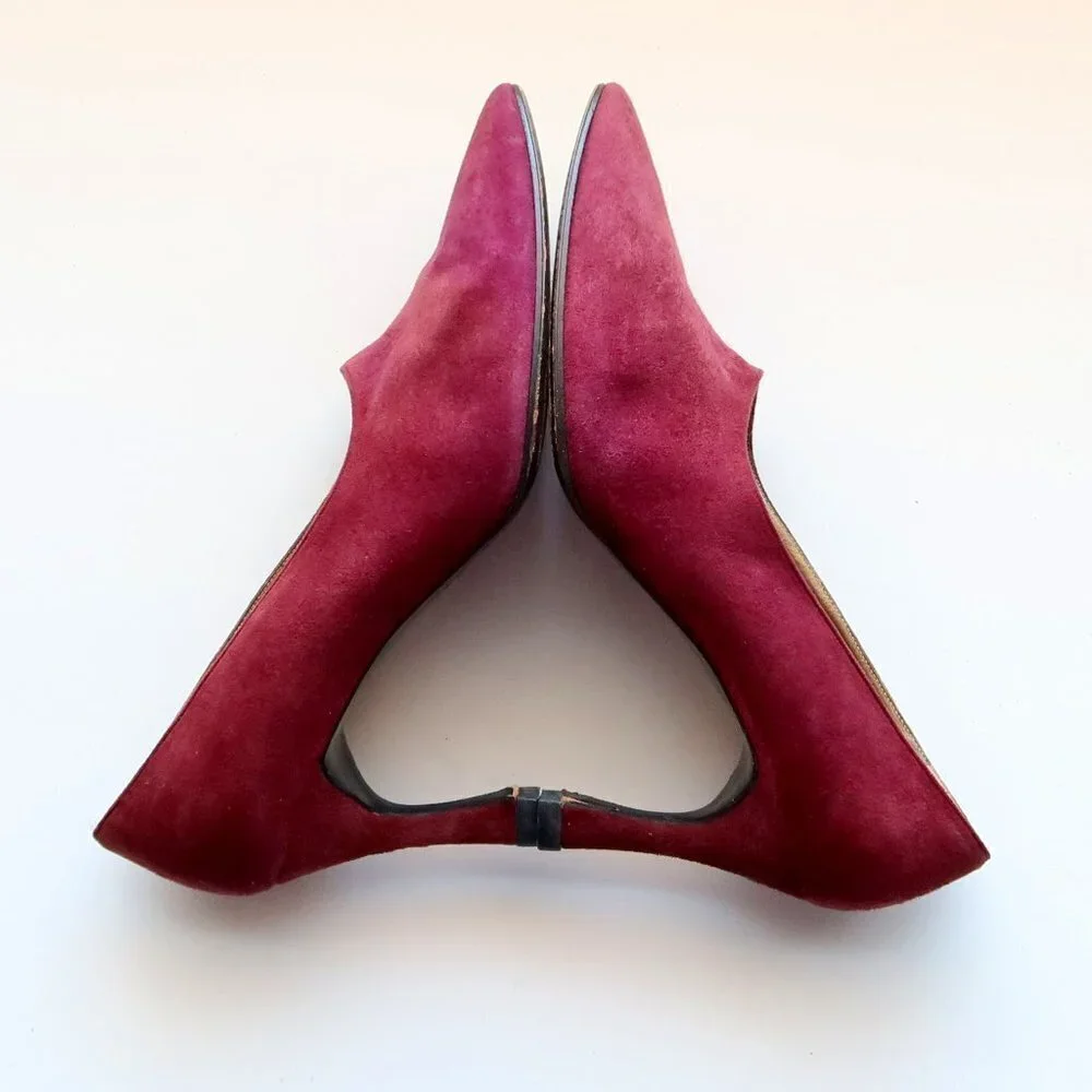 Yves Saint Laurent Burgundy Suede Leather Pointy Toe Heels Pumps Formal Shoes - Picture 9 of 14
